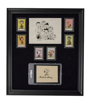 Charles Schulz Signed & Hand Drawn Snoopy Art Display